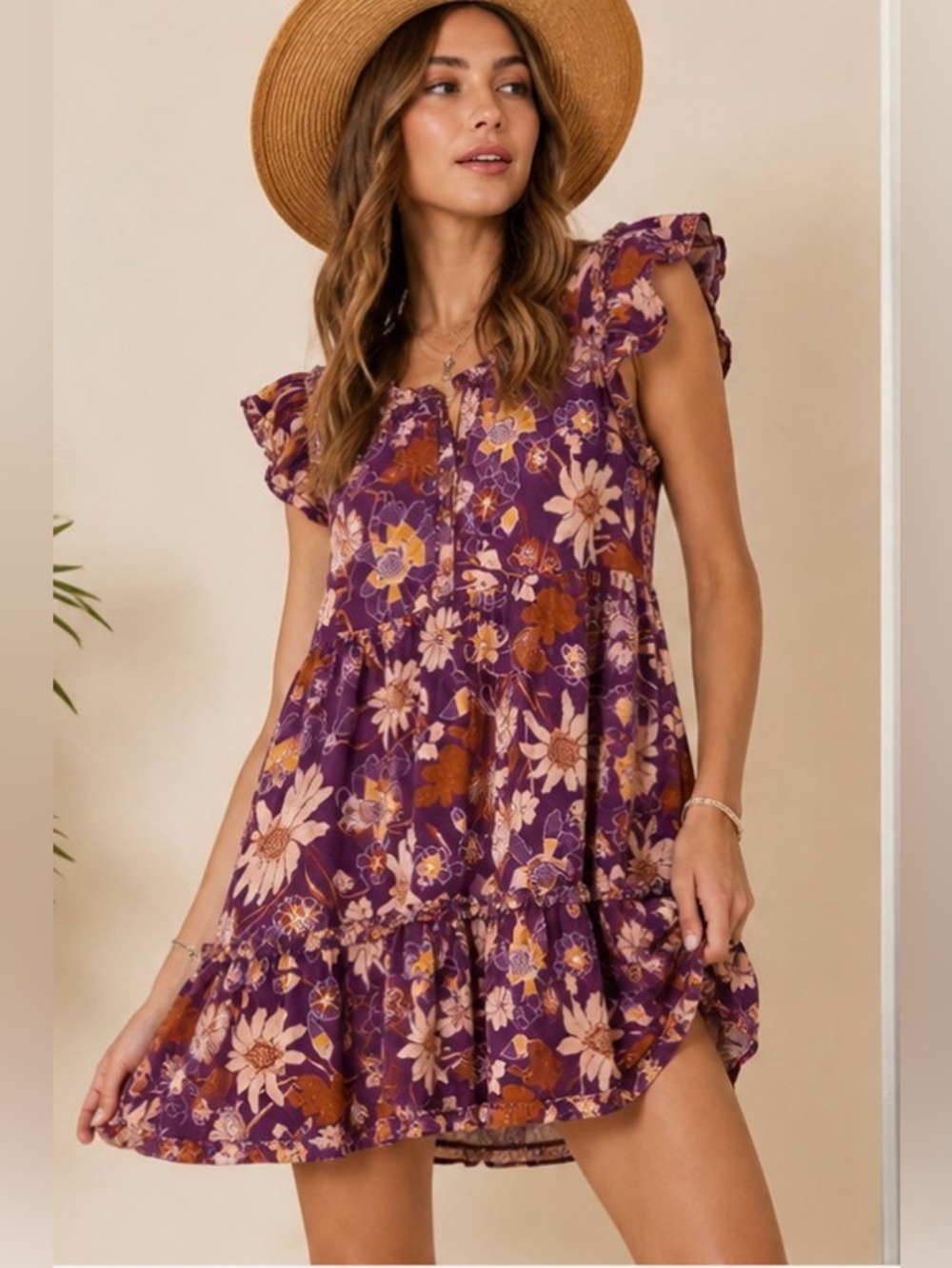House of Harlow 1960 Purple Floral Tiered Ruffle Mini Dress